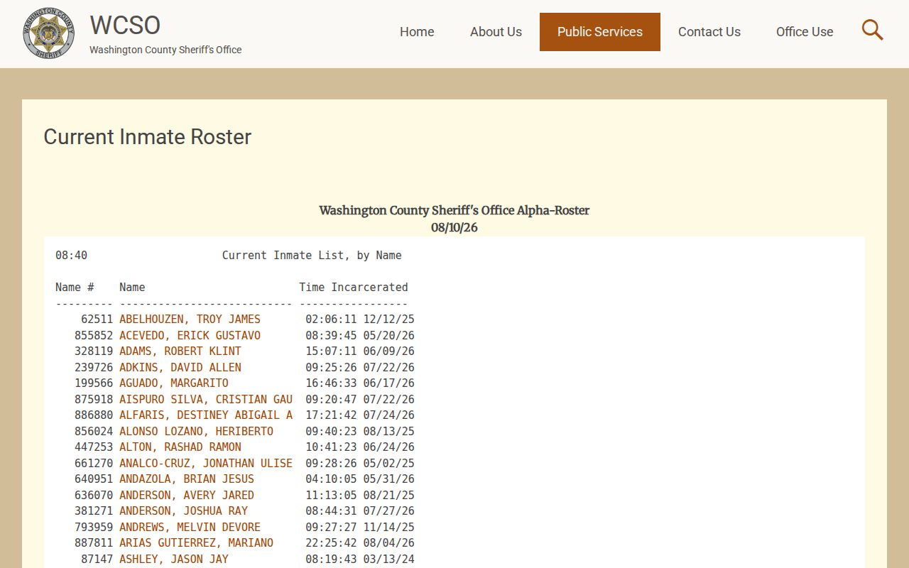Washington County arrest lookup current inmate roster