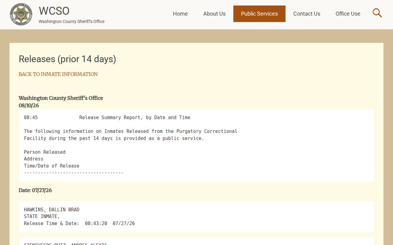 Washington County arrest lookup prior fourteen-day release report