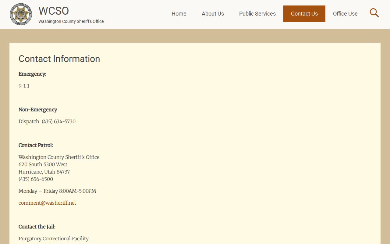 Washington County arrest lookup sheriff and jail contacts