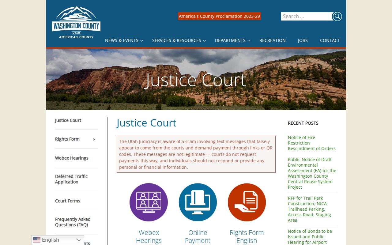 Washington County criminal court cases Justice Court information