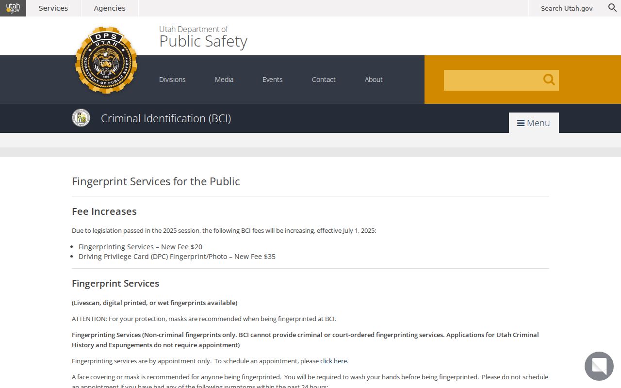 Washington County criminal record fingerprint service information