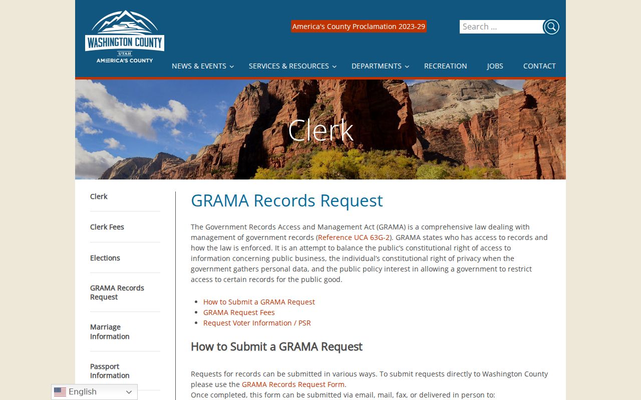 Washington County criminal records GRAMA request channels